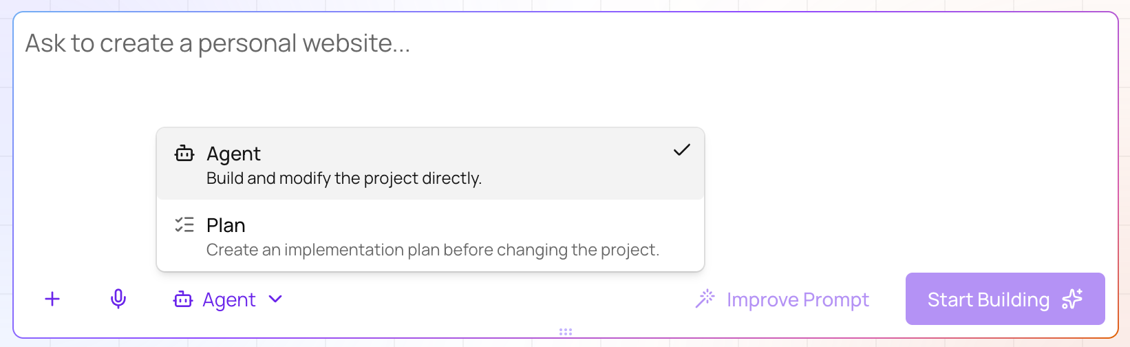 Chat Mode selector set to Agent Mode