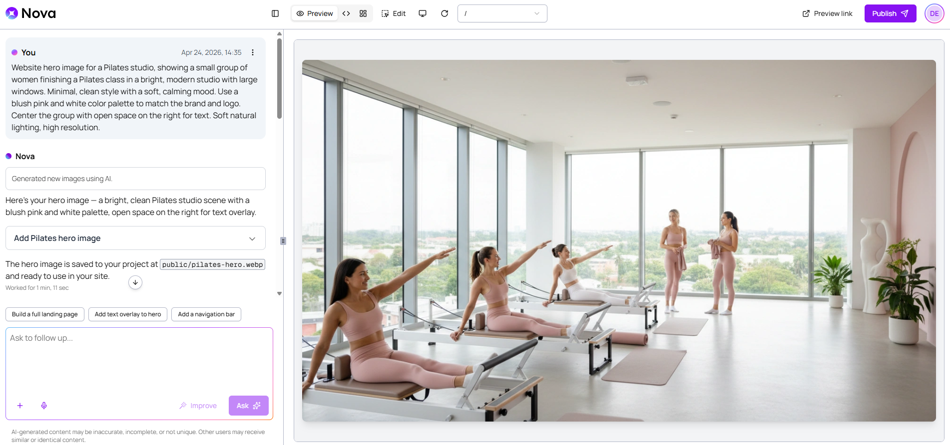 The preview panel showing the generated image