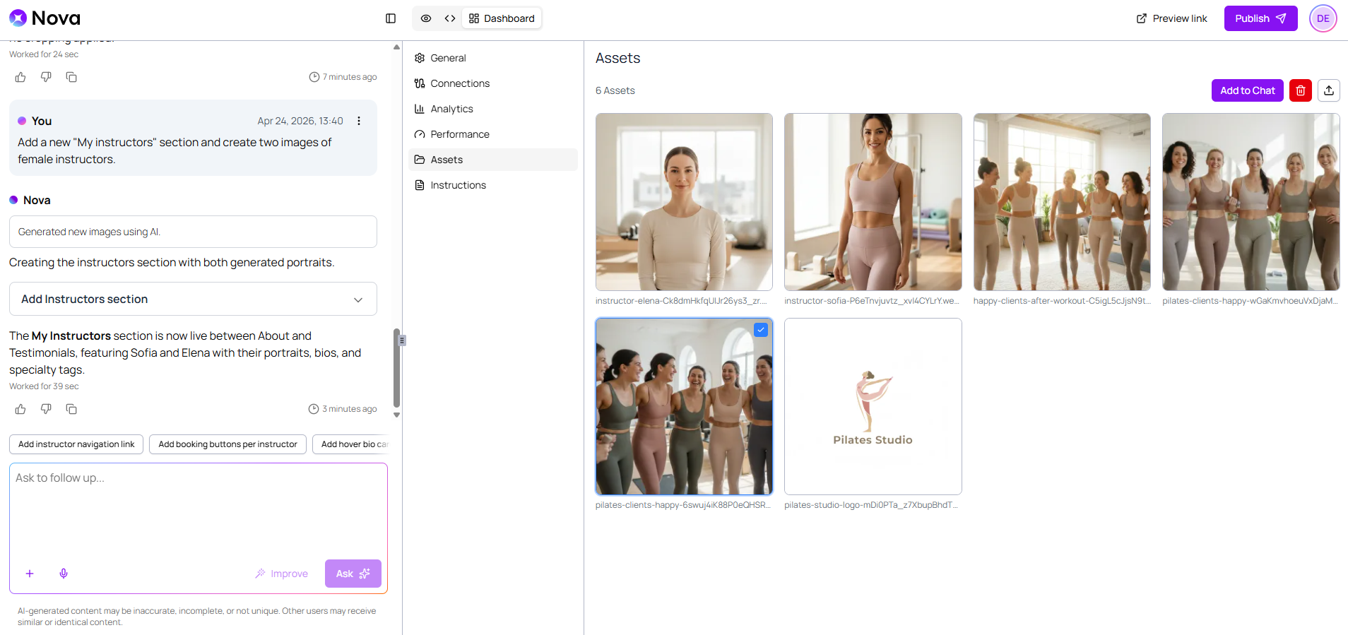 Add to chat an image from your Assets