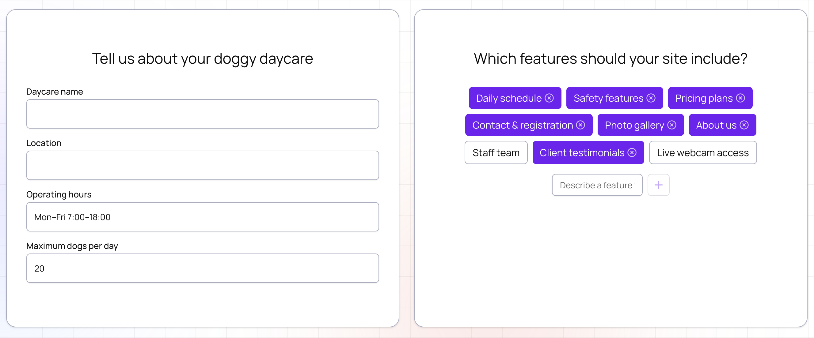 Nova for WordPress asking clarifying questions about the WordPress site