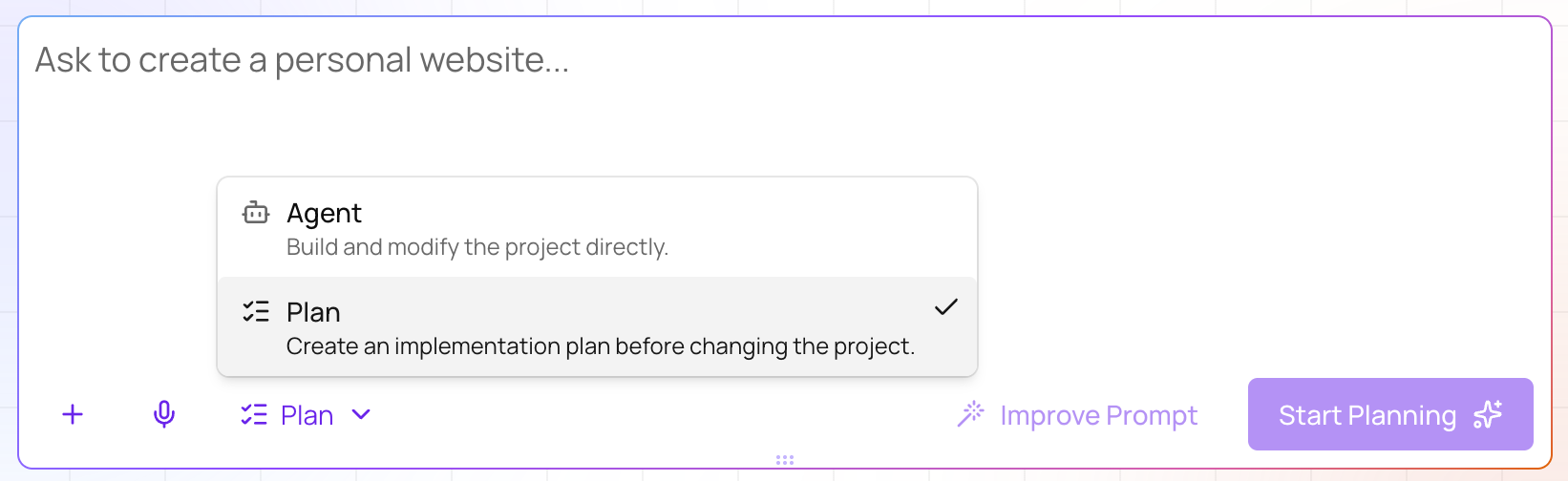 Chat Mode selector set to Plan Mode